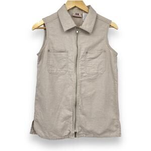 VTG Faded Glory Tan Linen Cotton Blend Zip Up Vest Women's S Neutral Safari